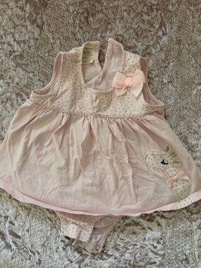Baby Girls Pink Sleeveless Giraffe Dress Bodysuit with Bow